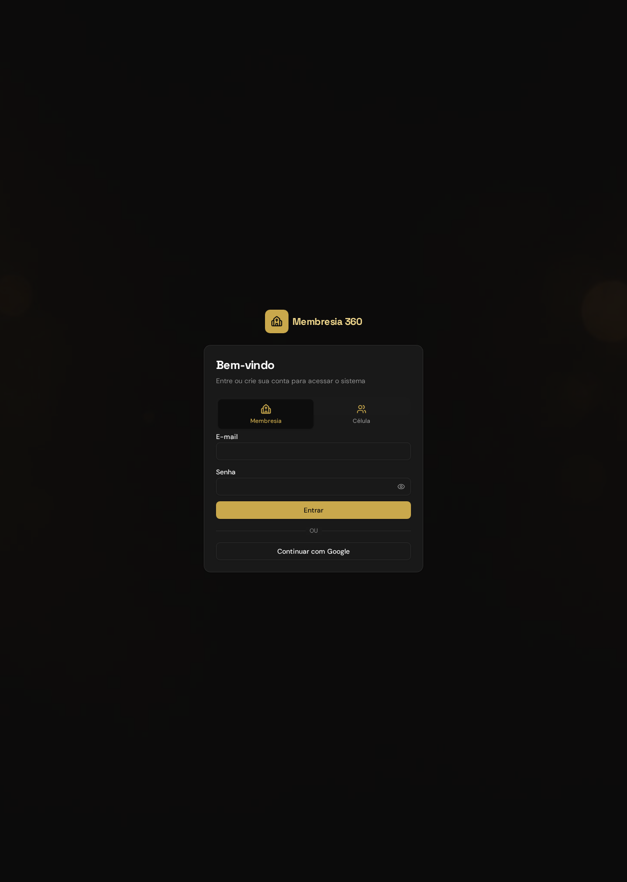 Tela de login — aba Membresia